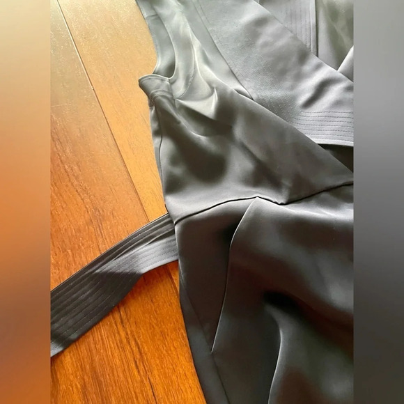 AYR perch wrap satin dress in deep marine 10 - Picture 12 of 16